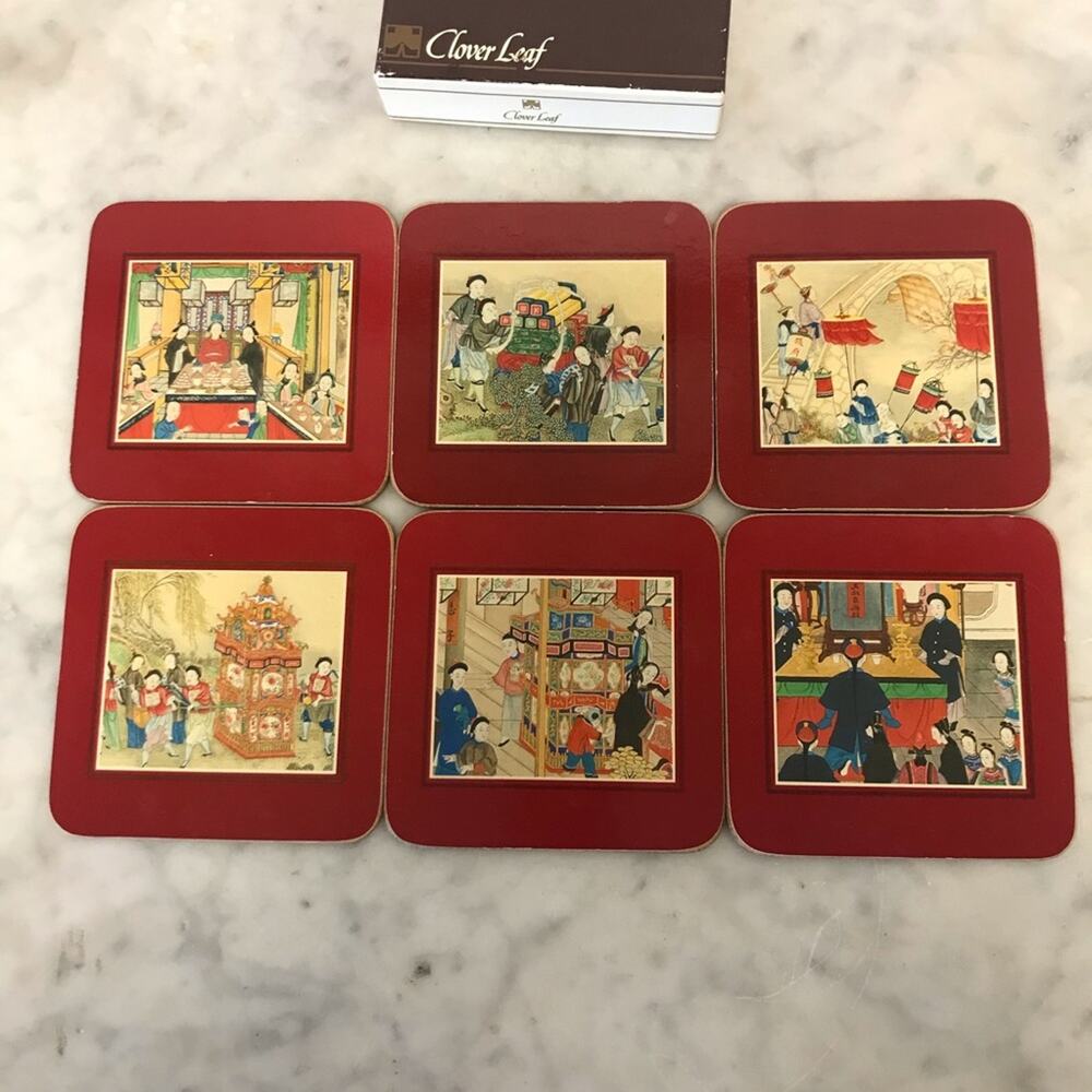 Vintage Clover Leaf Asian 6 table mats / coasters Made in United Kingdom - Picture 2 of 9